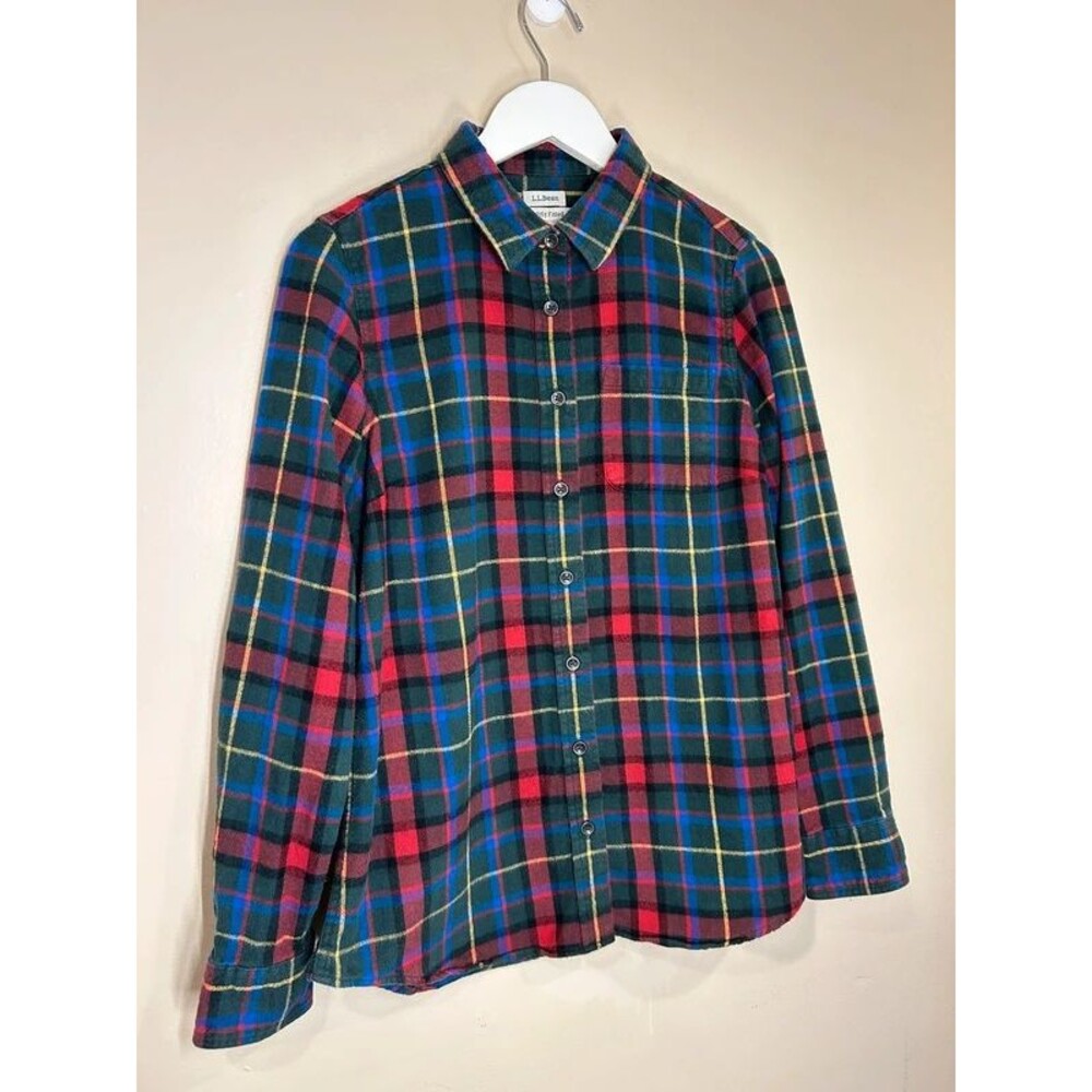 L.L. Bean Men's Small Slightly Fitted Colorful Plaid Fleece Button Shirt